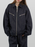 Denim Zip Jacket dark-indigo – Front view | architectural outerwear / structured | UNPROVEN