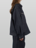 Denim Zip Jacket dark-indigo – Detail | architectural outerwear / structured | UNPROVEN