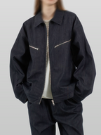 Denim Zip Jacket dark-indigo – Detail | architectural outerwear / structured | UNPROVEN