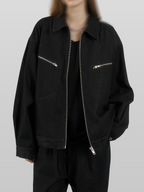 Denim Zip Jacket black – Front view | architectural outerwear / structured | UNPROVEN