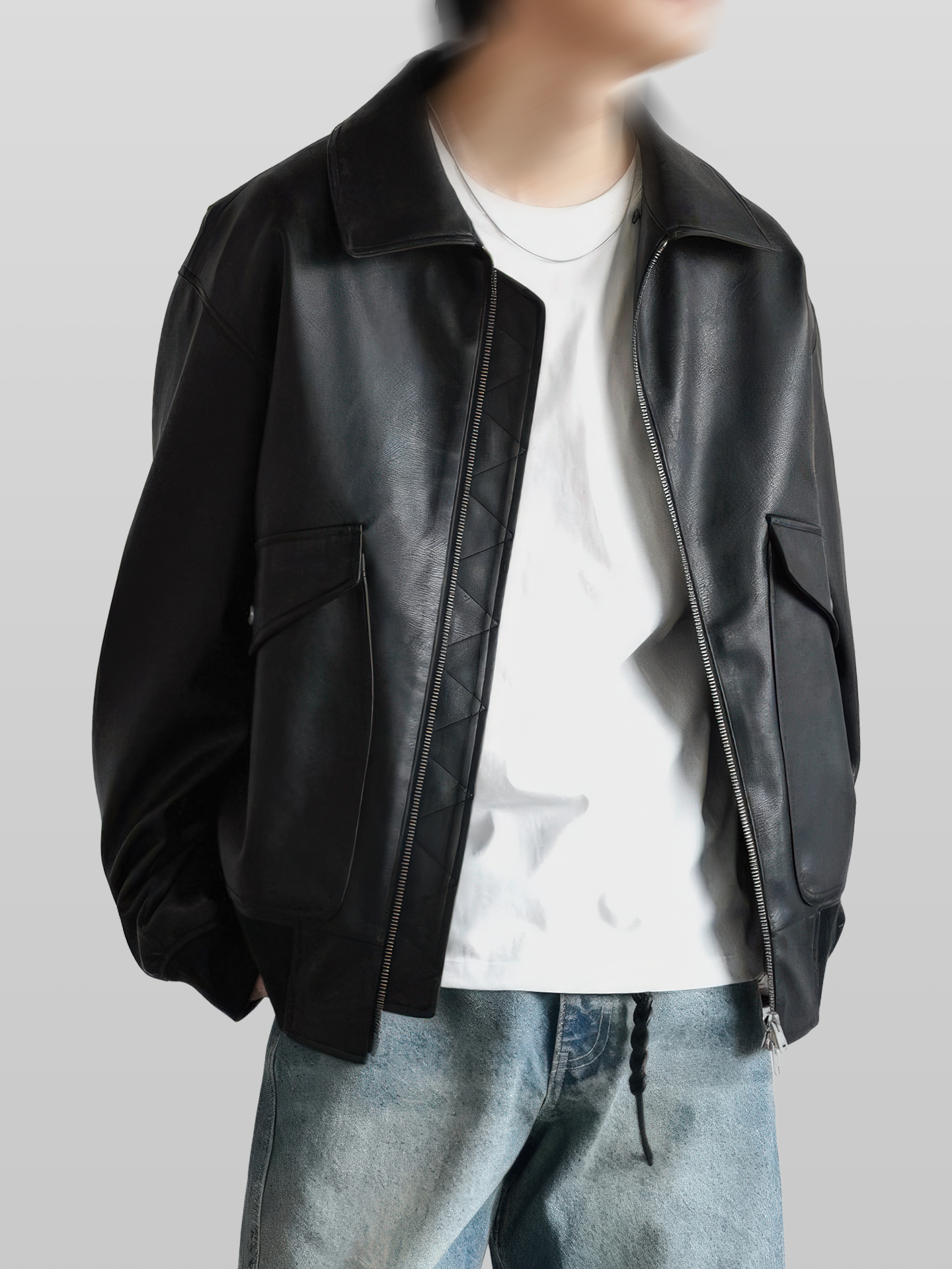 Detachable Boa Artificial Grain Flight Blouson