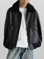 Detachable Boa Artificial Grain Flight Blouson black – Detail | architectural outerwear / structured | UNPROVEN