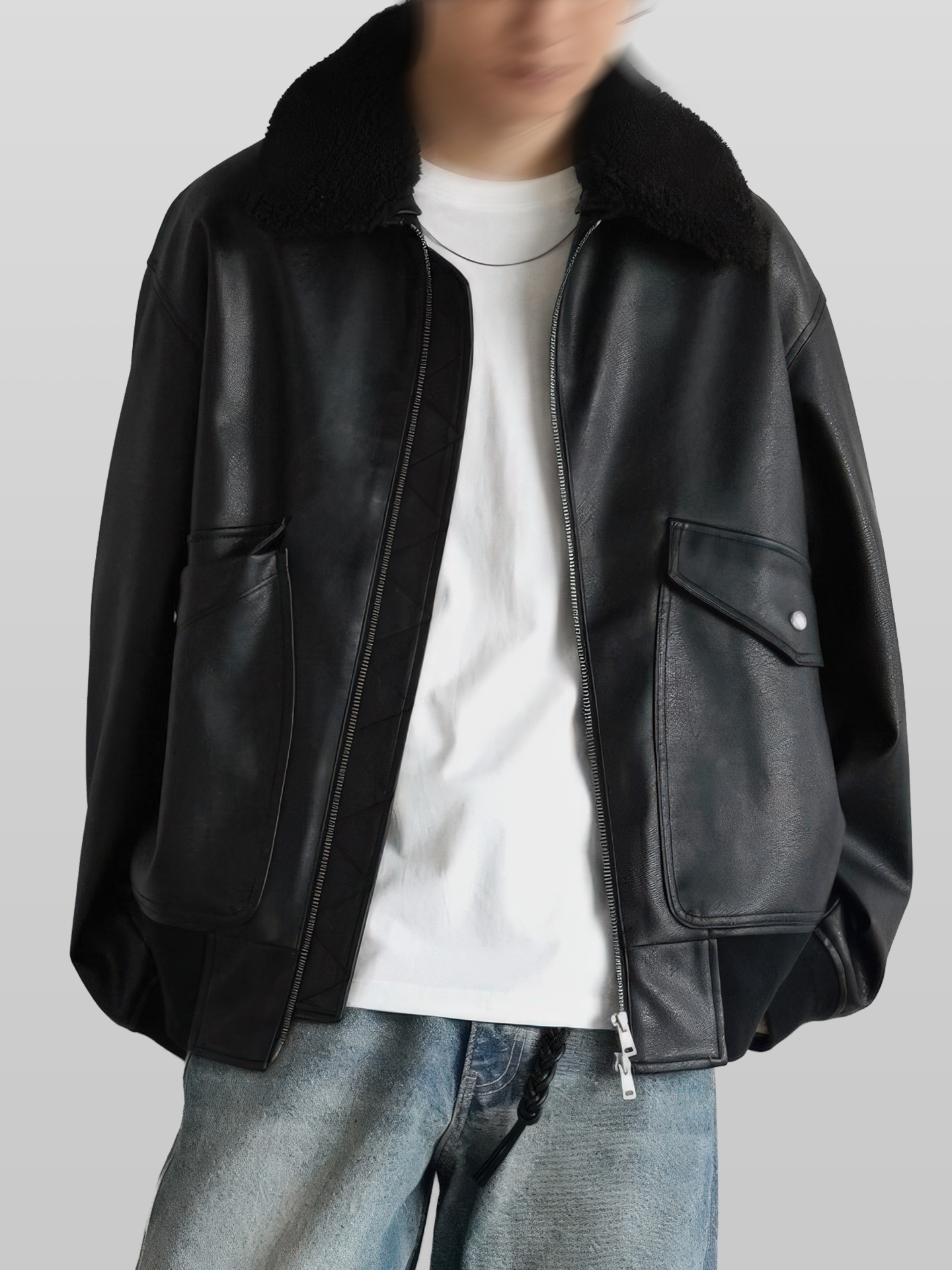 Detachable Boa Artificial Grain Flight Blouson