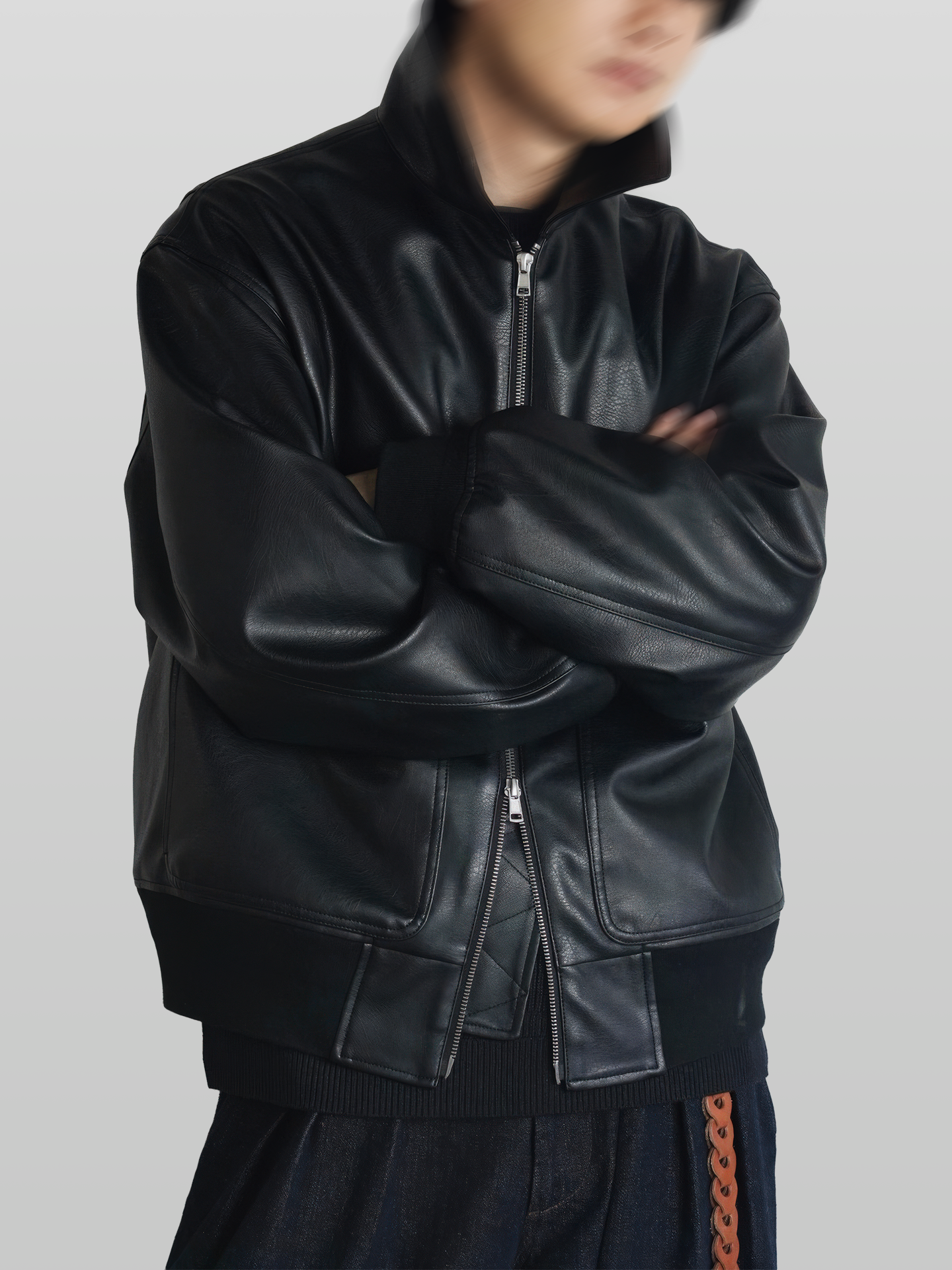 Detachable Boa Artificial Grain Flight Blouson