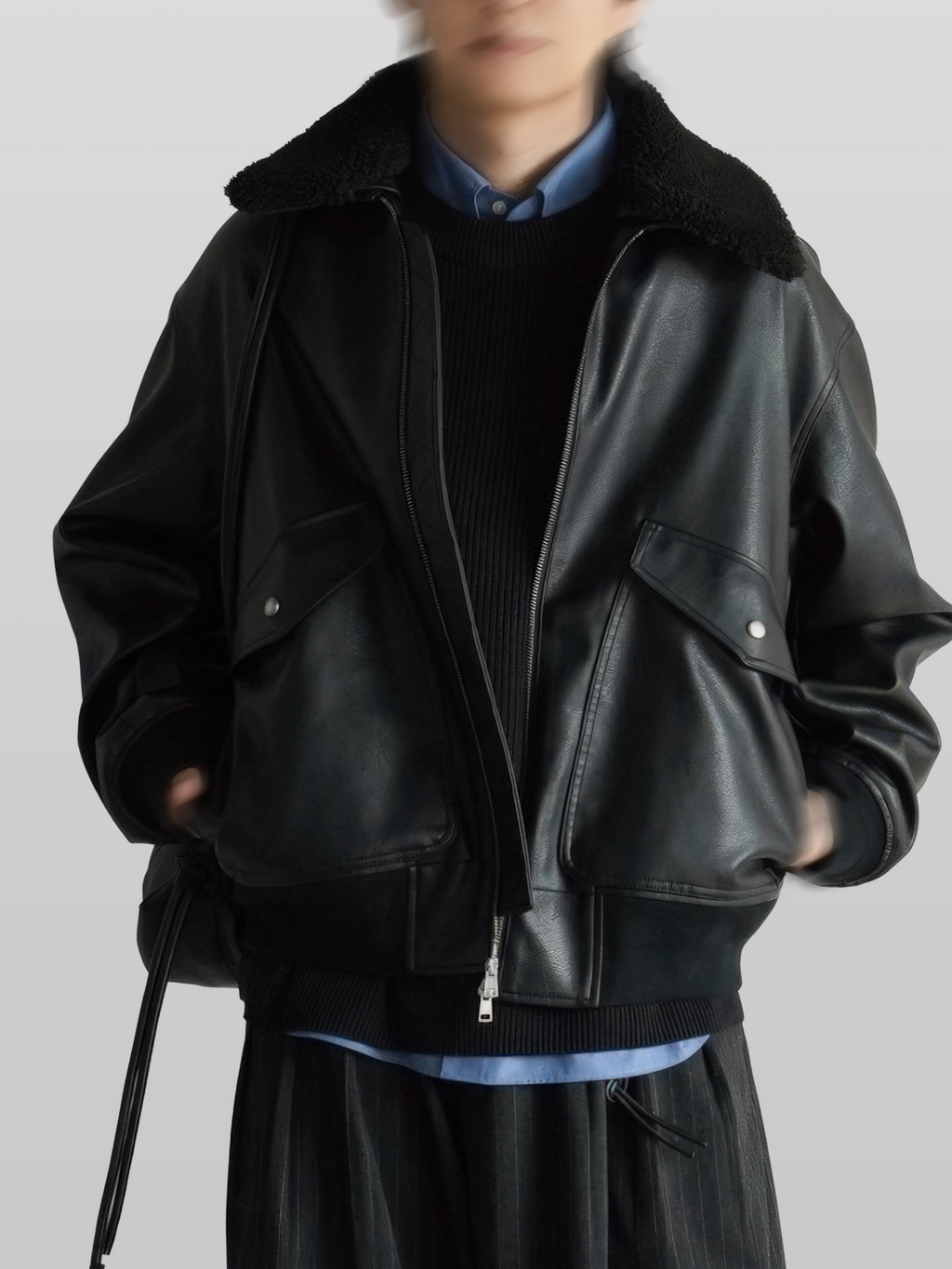 Detachable Boa Artificial Grain Flight Blouson