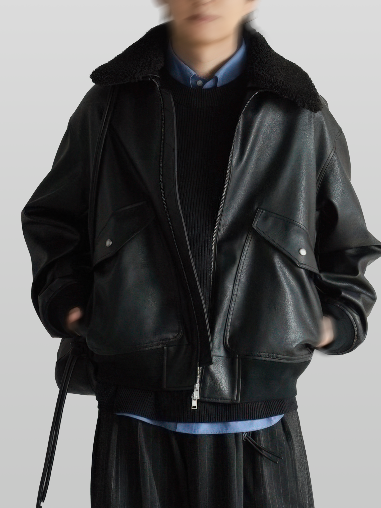 Detachable Boa Artificial Grain Flight Blouson