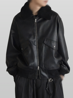 Boa Artificial Grain Flight Blouson Black – Front view | clean essentials / minimalist | UNPROVEN