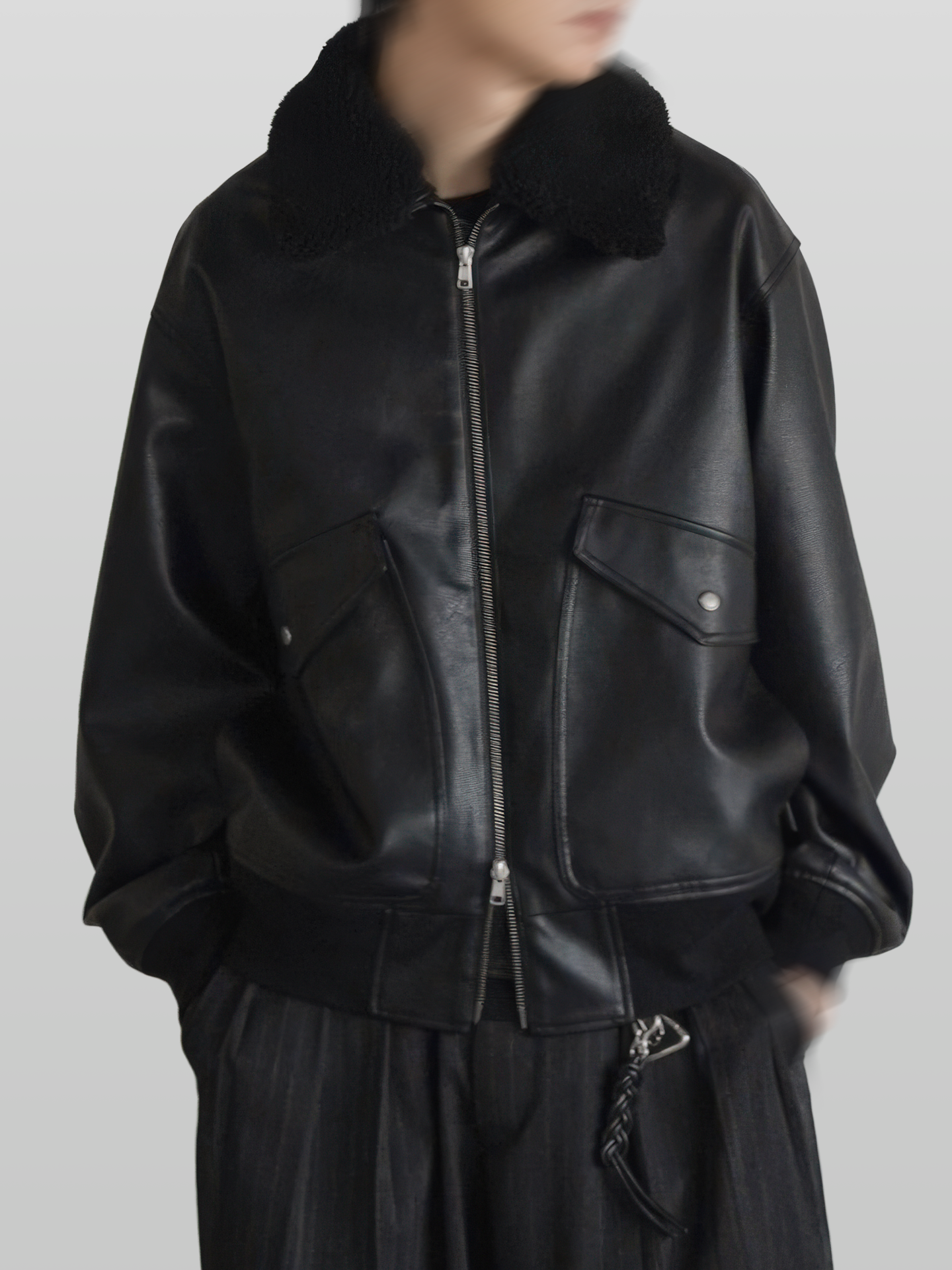 Detachable Boa Artificial Grain Flight Blouson