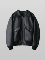 Boa Artificial Grain Flight Blouson Black – Front view | clean essentials / minimalist | UNPROVEN