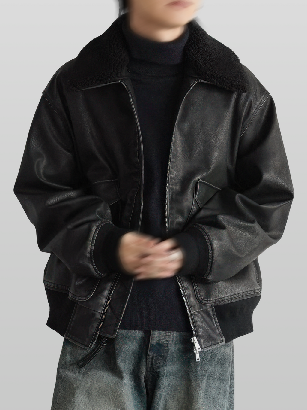 Detachable Boa Artificial Grain Flight Blouson