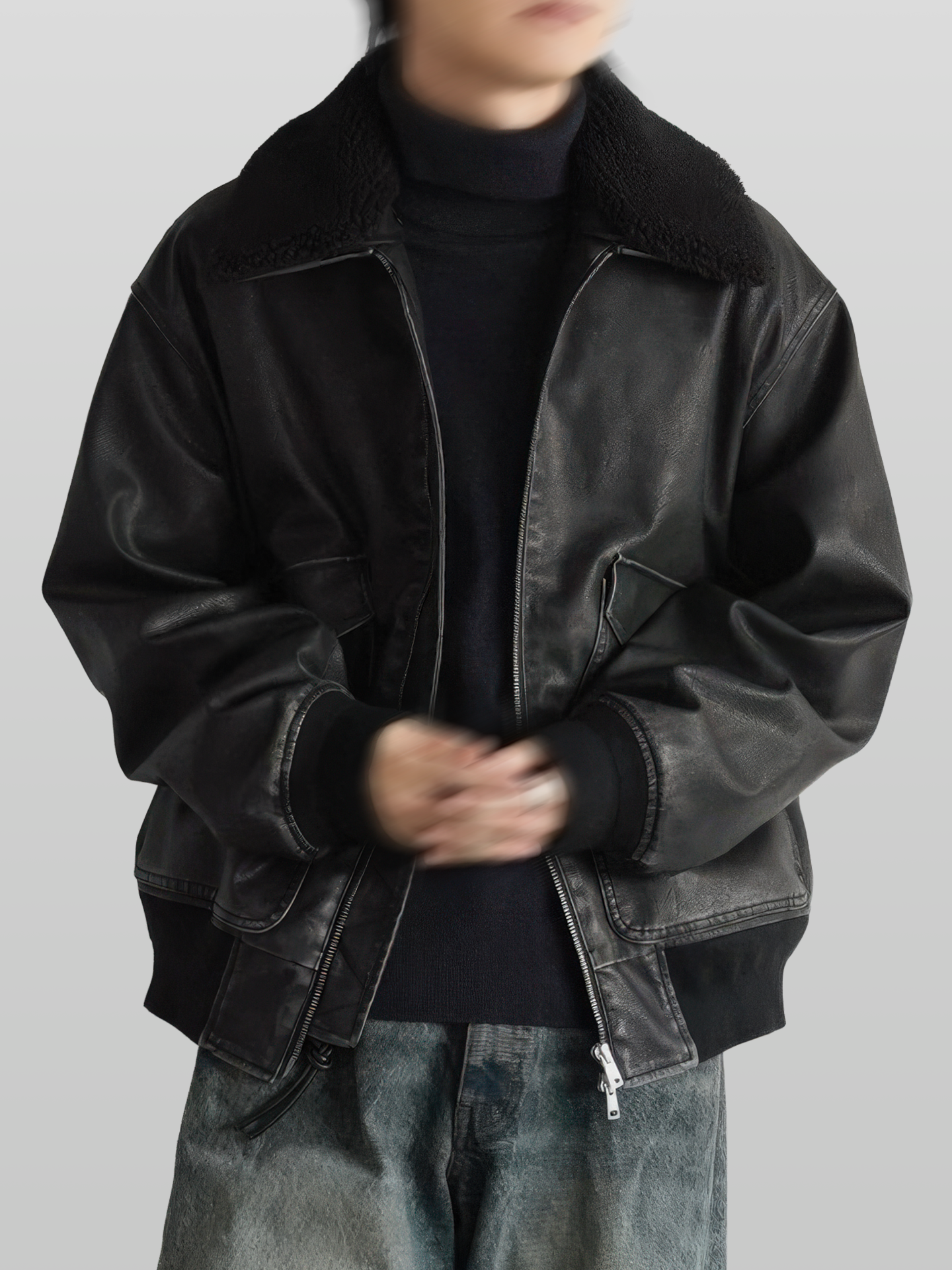 Detachable Boa Artificial Grain Flight Blouson