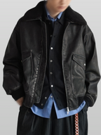 Detachable Boa Artificial Grain Flight Blouson vintage-black – Detail | architectural outerwear / structured | UNPROVEN