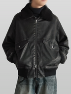 Boa Artificial Grain Flight Blouson Vintage-Black – Front view | clean essentials / minimalist | UNPROVEN