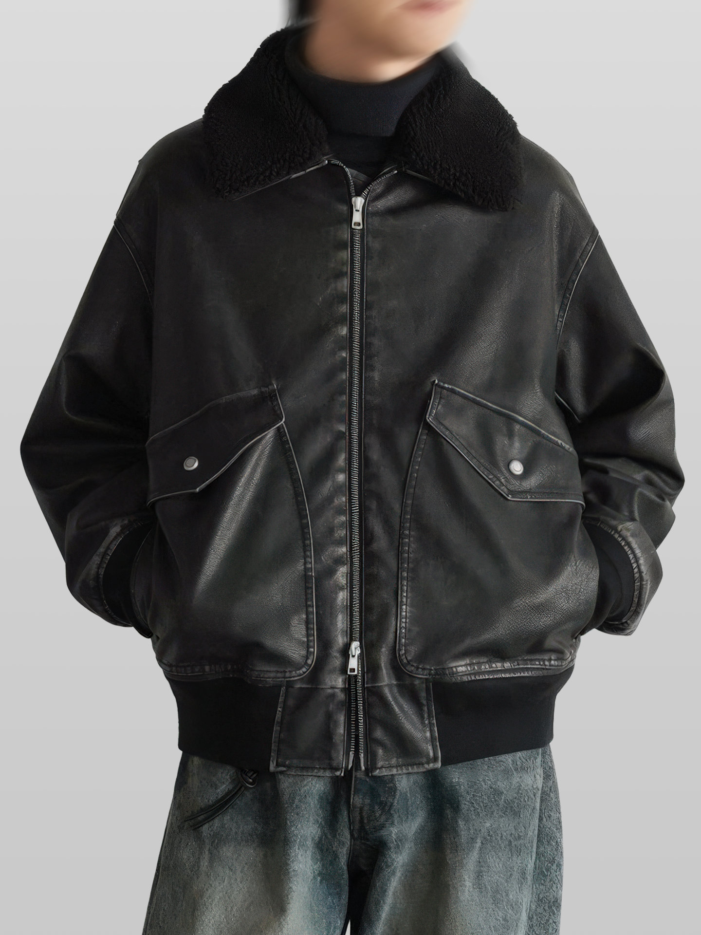 Detachable Boa Artificial Grain Flight Blouson