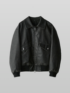 Boa Artificial Grain Flight Blouson Vintage-Black – Front view | clean essentials / minimalist | UNPROVEN
