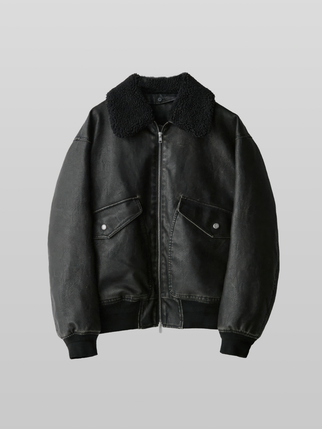 Detachable Boa Artificial Grain Flight Blouson