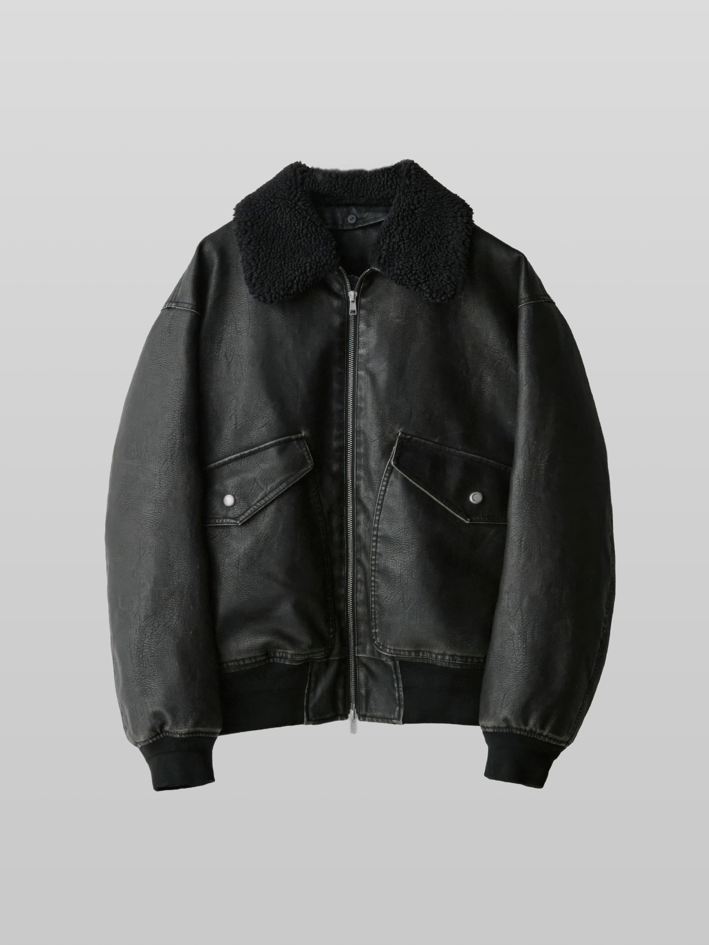 Detachable Boa Artificial Grain Flight Blouson