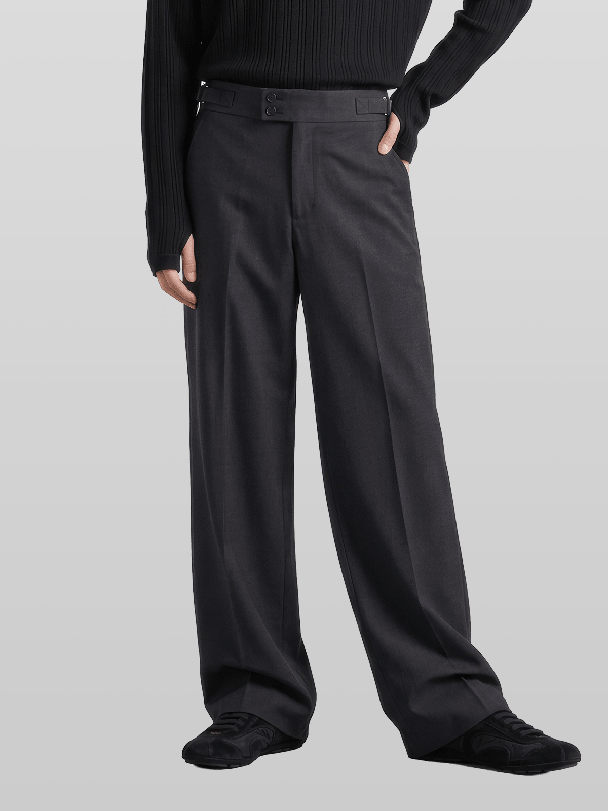 Double Button Side-Buckle Pants
