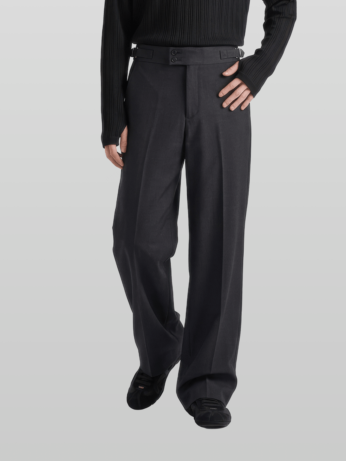 Double Button Side-Buckle Pants