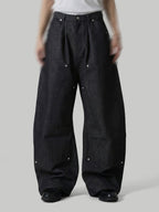 Double Knee Baggy Denim Jeans black – Front view | wide-leg denim / relaxed denim | UNPROVEN