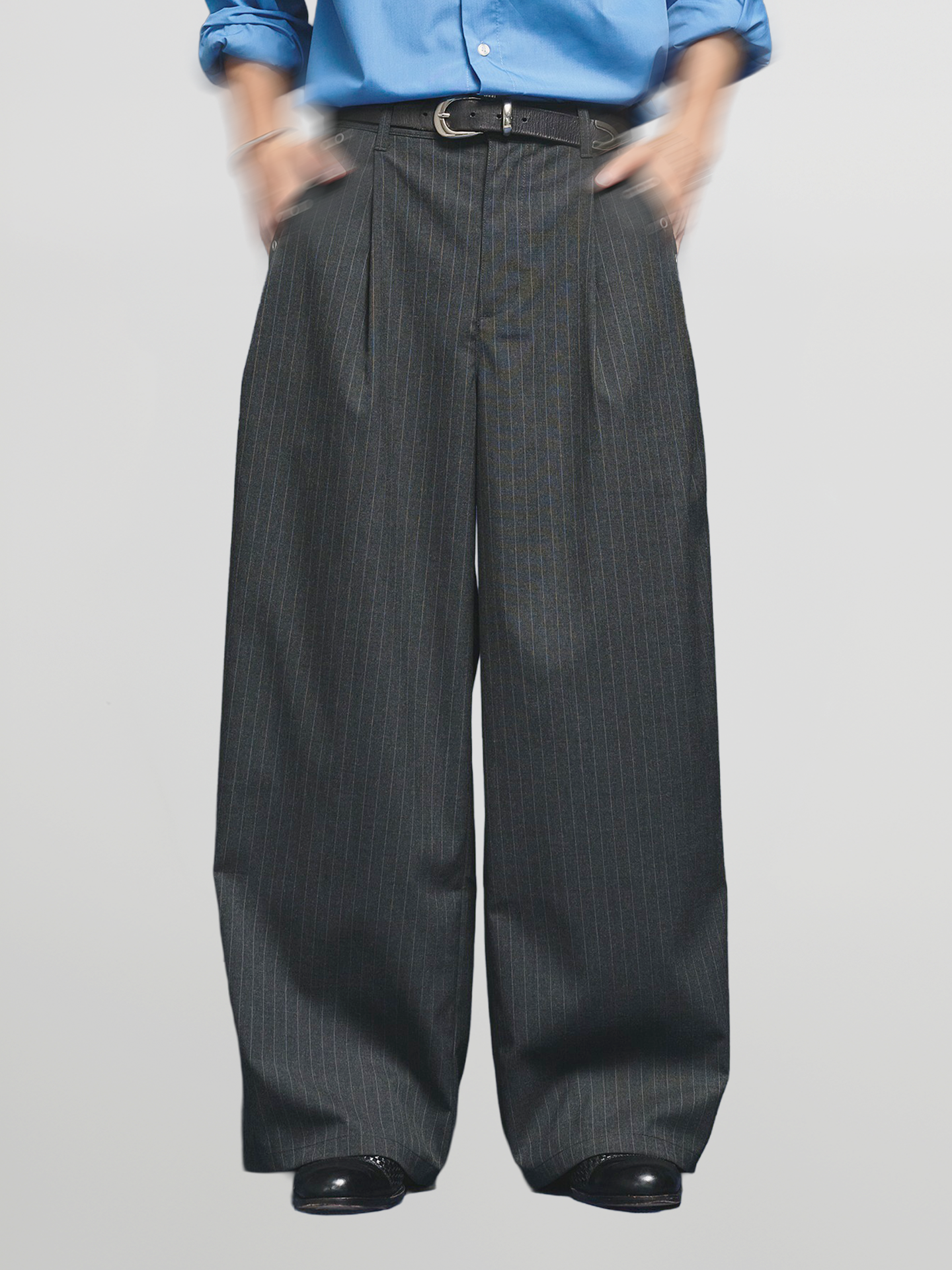 Eyelet-Detail Striped Wide Pants