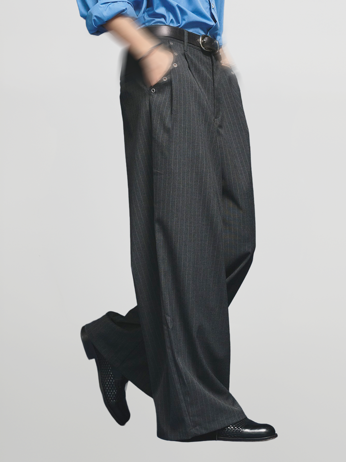 Eyelet-Detail Striped Wide Pants