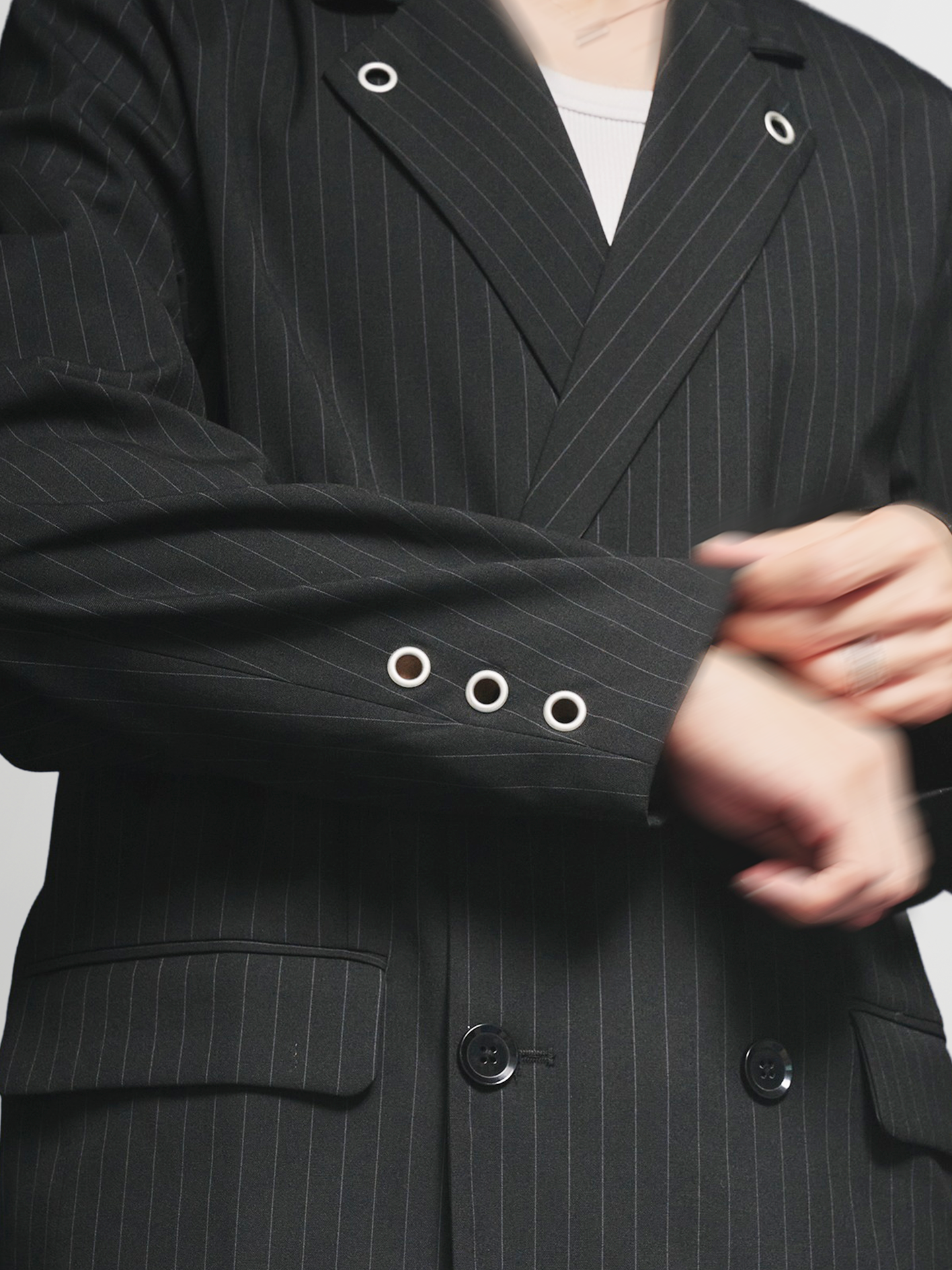 Eyelet Detail Striped Tailored Jacket