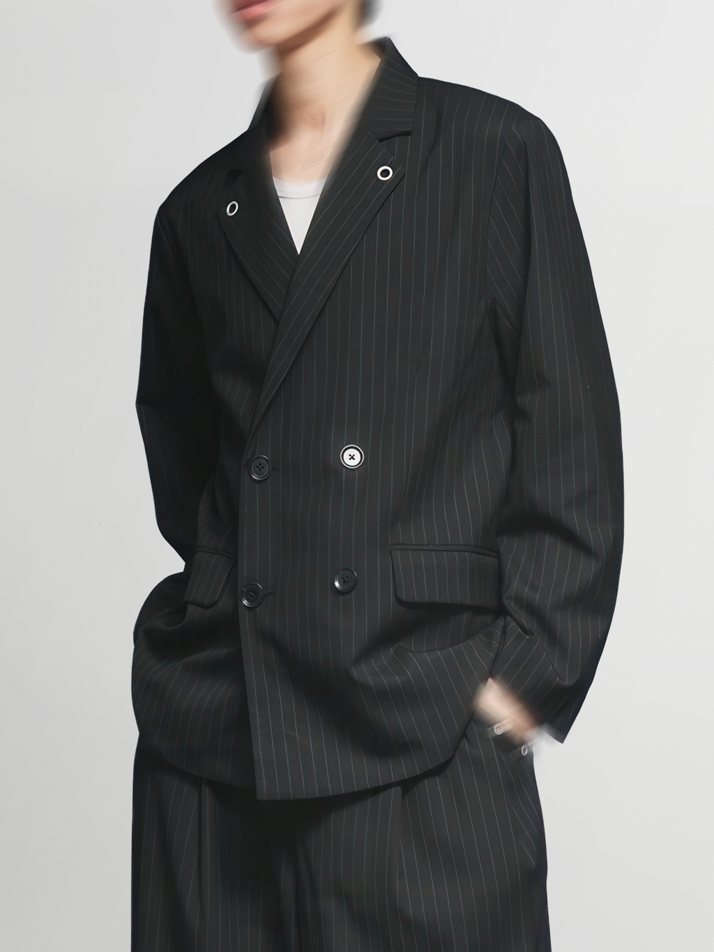 Eyelet Detail Striped Tailored Jacket