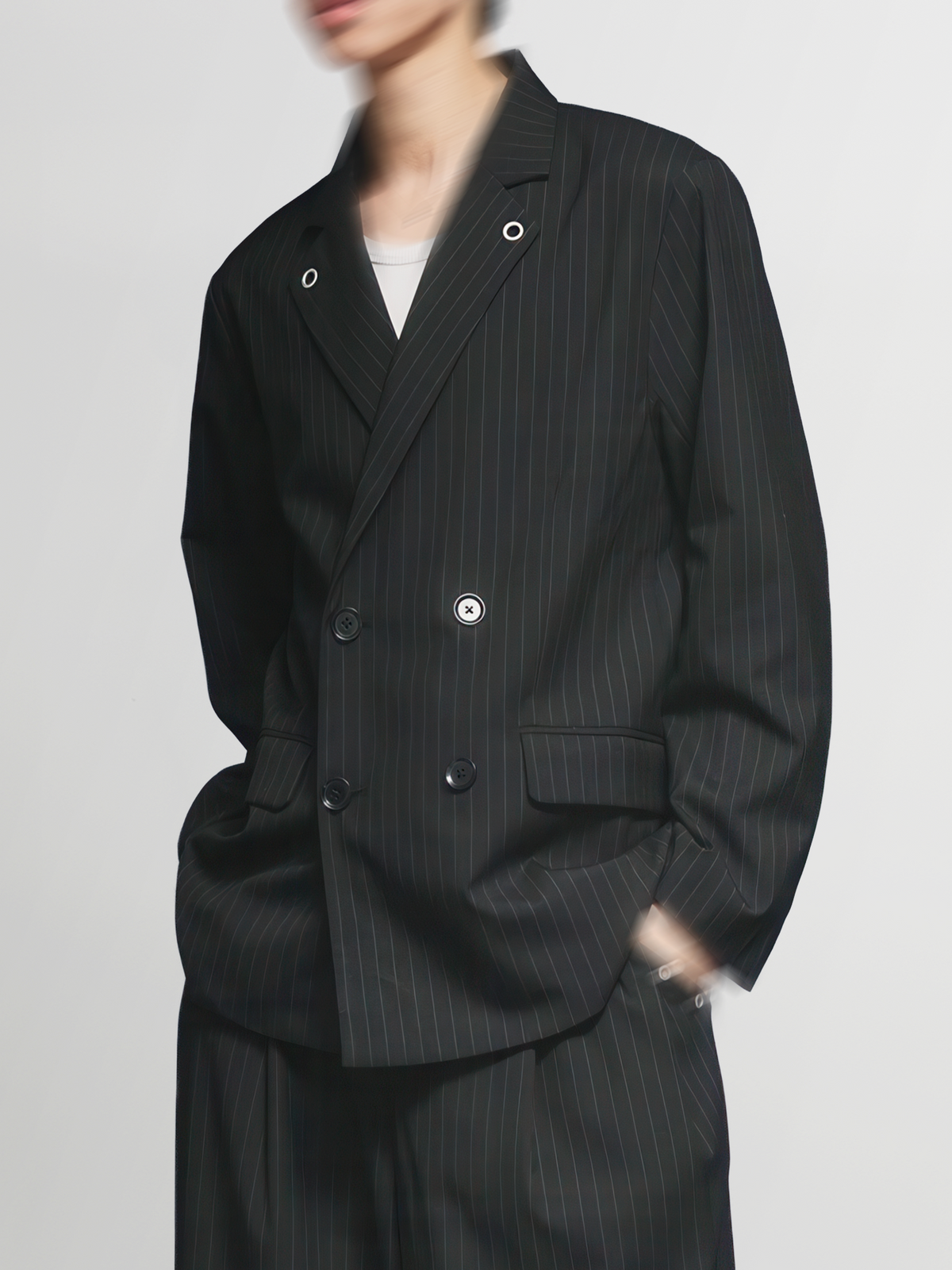 Eyelet Detail Striped Tailored Jacket