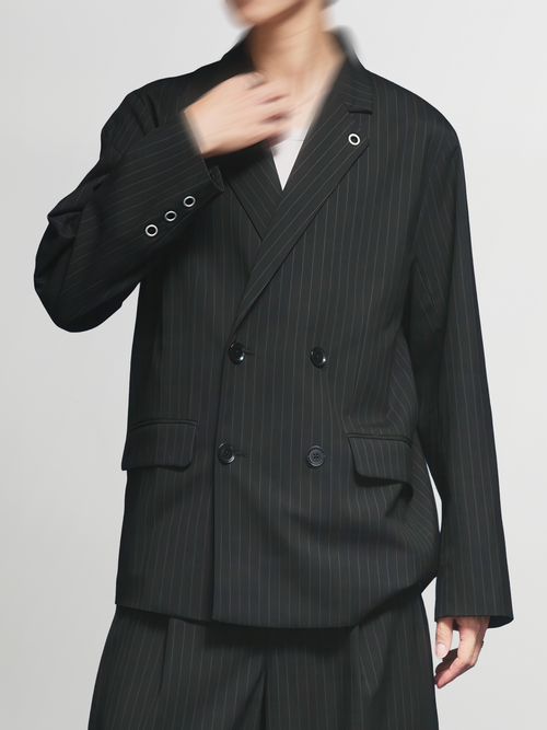 Eyelet Detail Striped Tailored Jacket