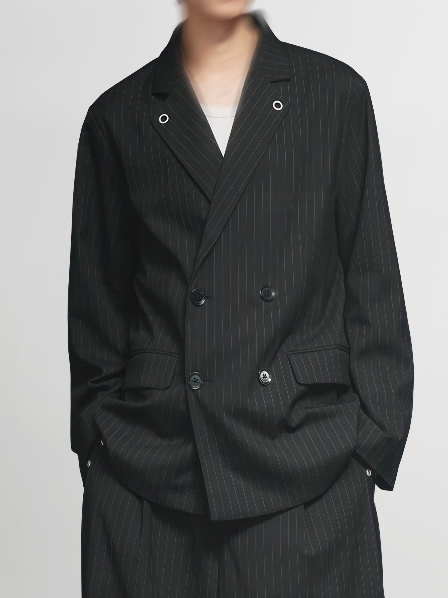 Eyelet Detail Striped Tailored Jacket