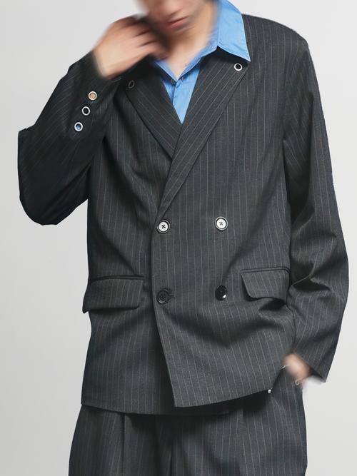 Eyelet Detail Striped Tailored Jacket