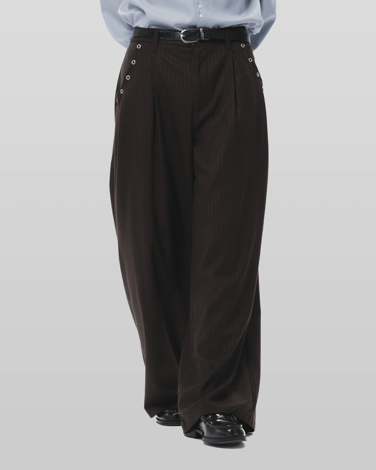 Eyelet-Detail Striped Wide Pants