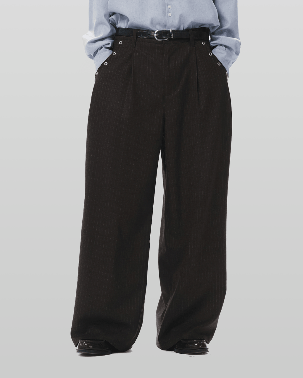 Eyelet-Detail Striped Wide Pants