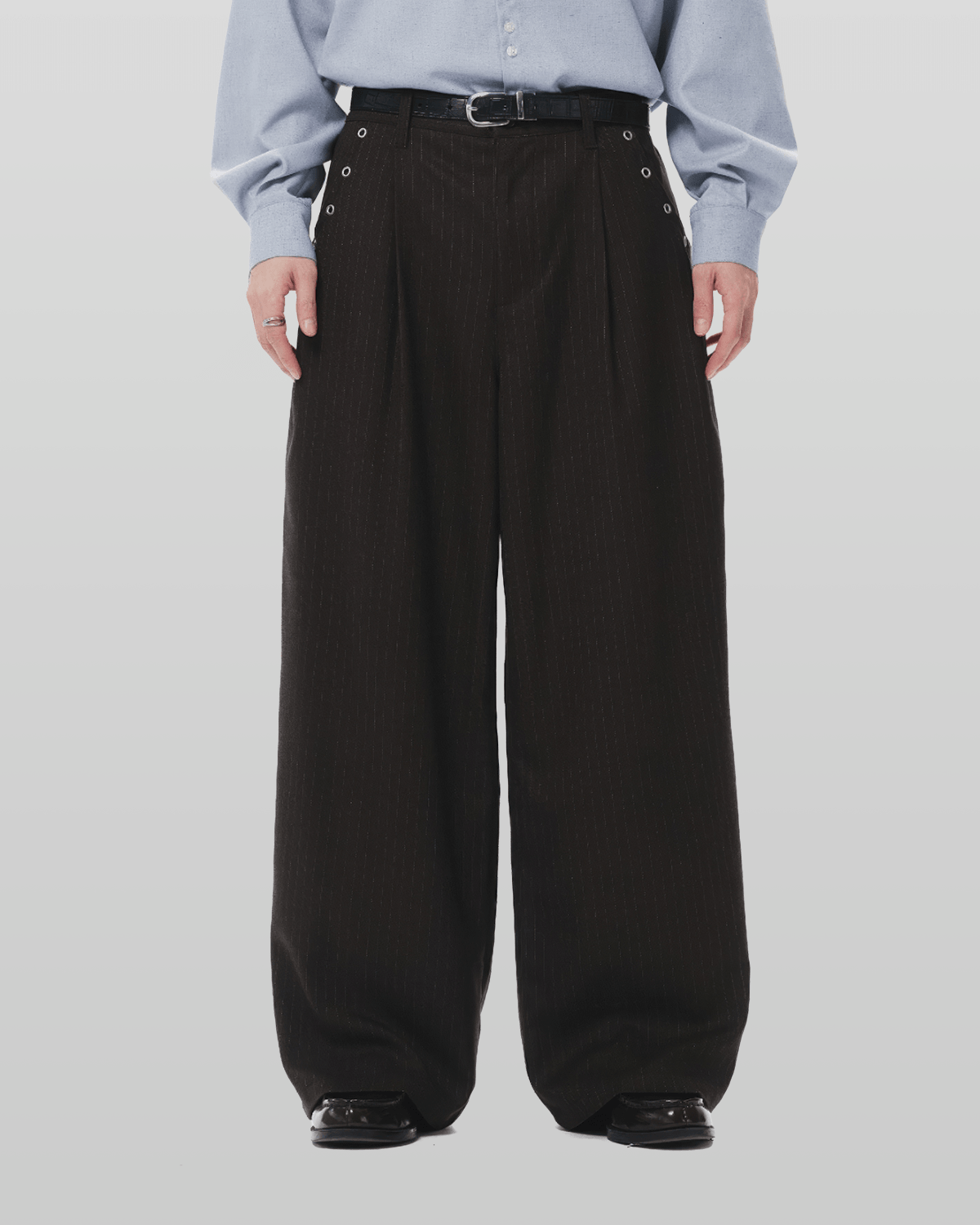 Eyelet-Detail Striped Wide Pants