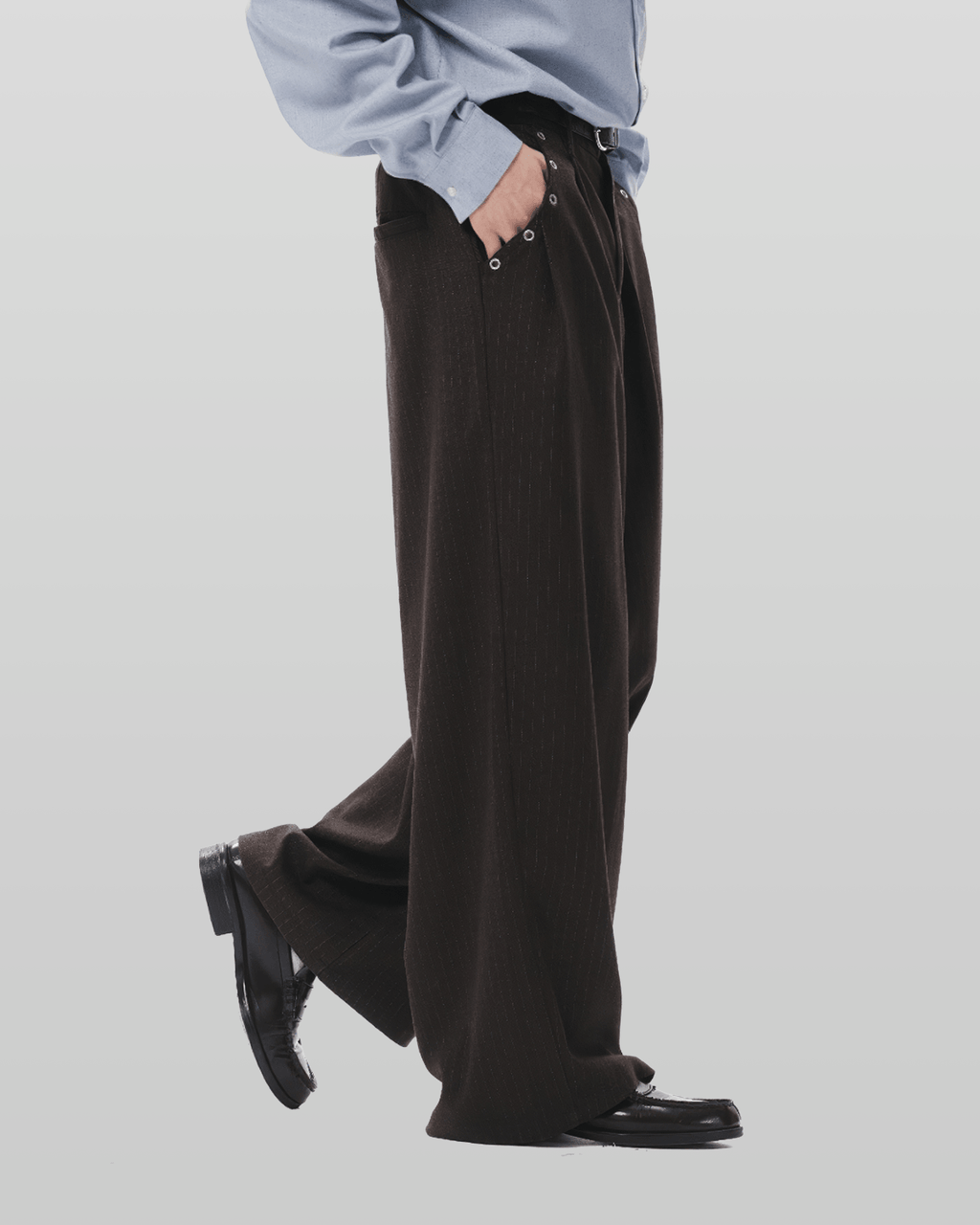 Eyelet-Detail Striped Wide Pants