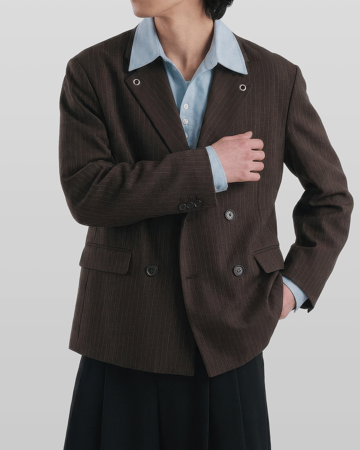 Eyelet Detail Striped Tailored Blazer