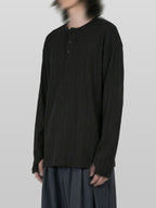 Henley Neck Knit Black – Front view | clean essentials / minimalist | UNPROVEN