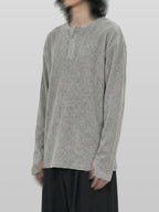 Fingerhole Henley Neck Knit gray-1 – Front view | clean essentials / relaxed fit | UNPROVEN