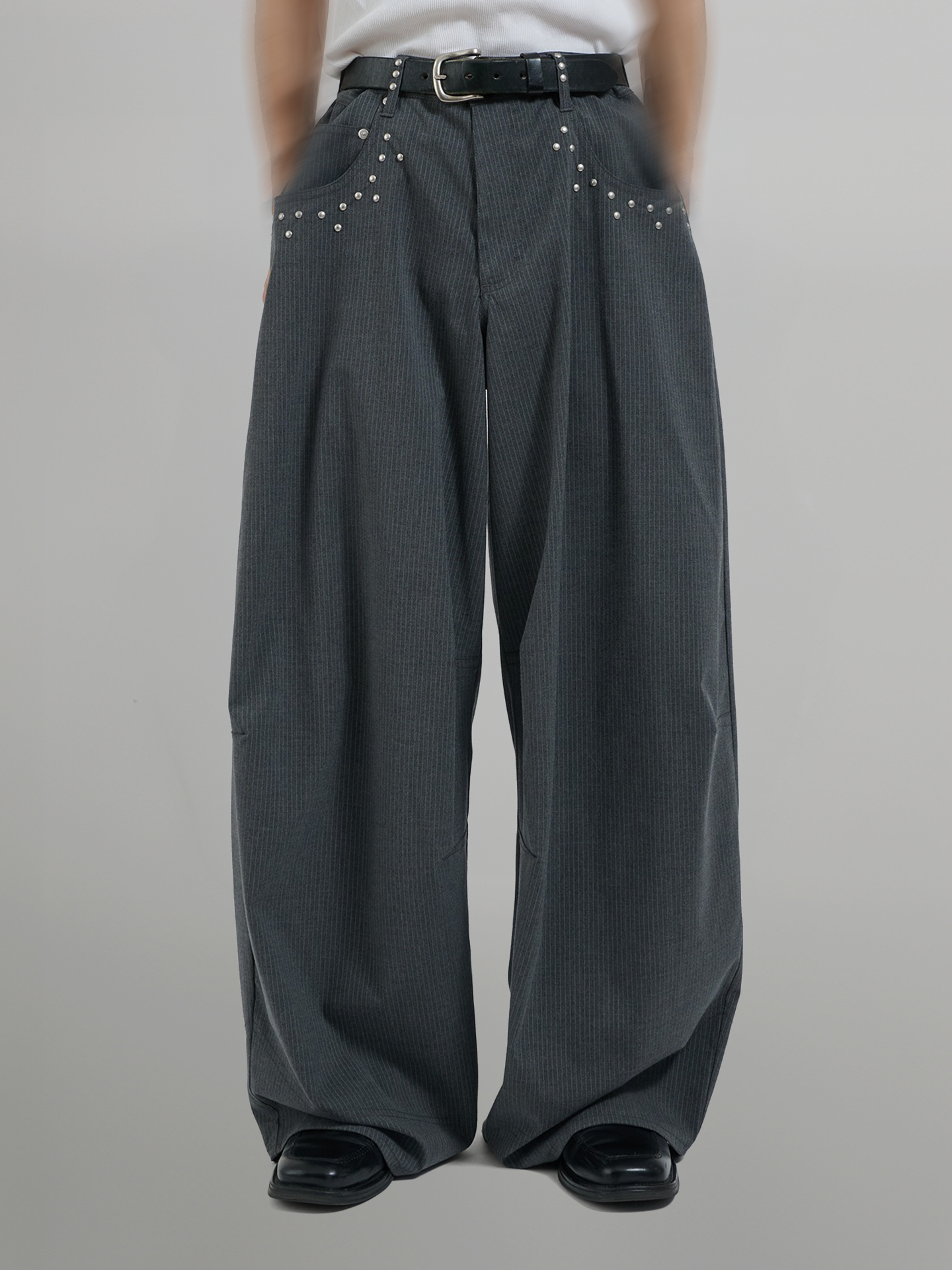 Silver Studded Striped Wide Pants