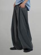 Silver Studded Striped Wide Pants gray-1 – Detail | wide-leg / pleated / relaxed tailoring | UNPROVEN
