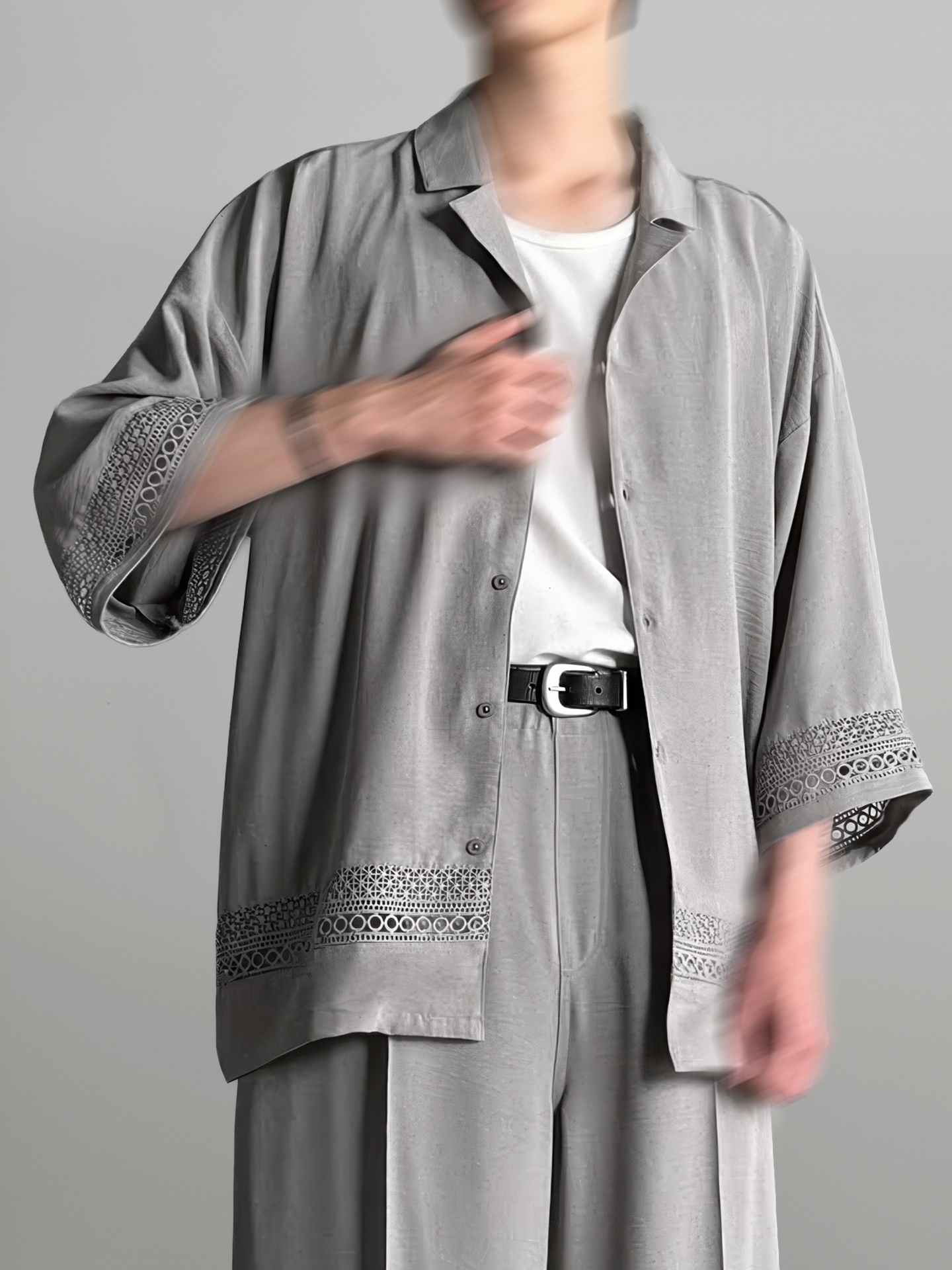 Lace Panel Open Collar Shirt