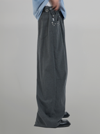 Studded Striped Wide Pants Gray-1 – Front view | clean essentials / minimalist | UNPROVEN