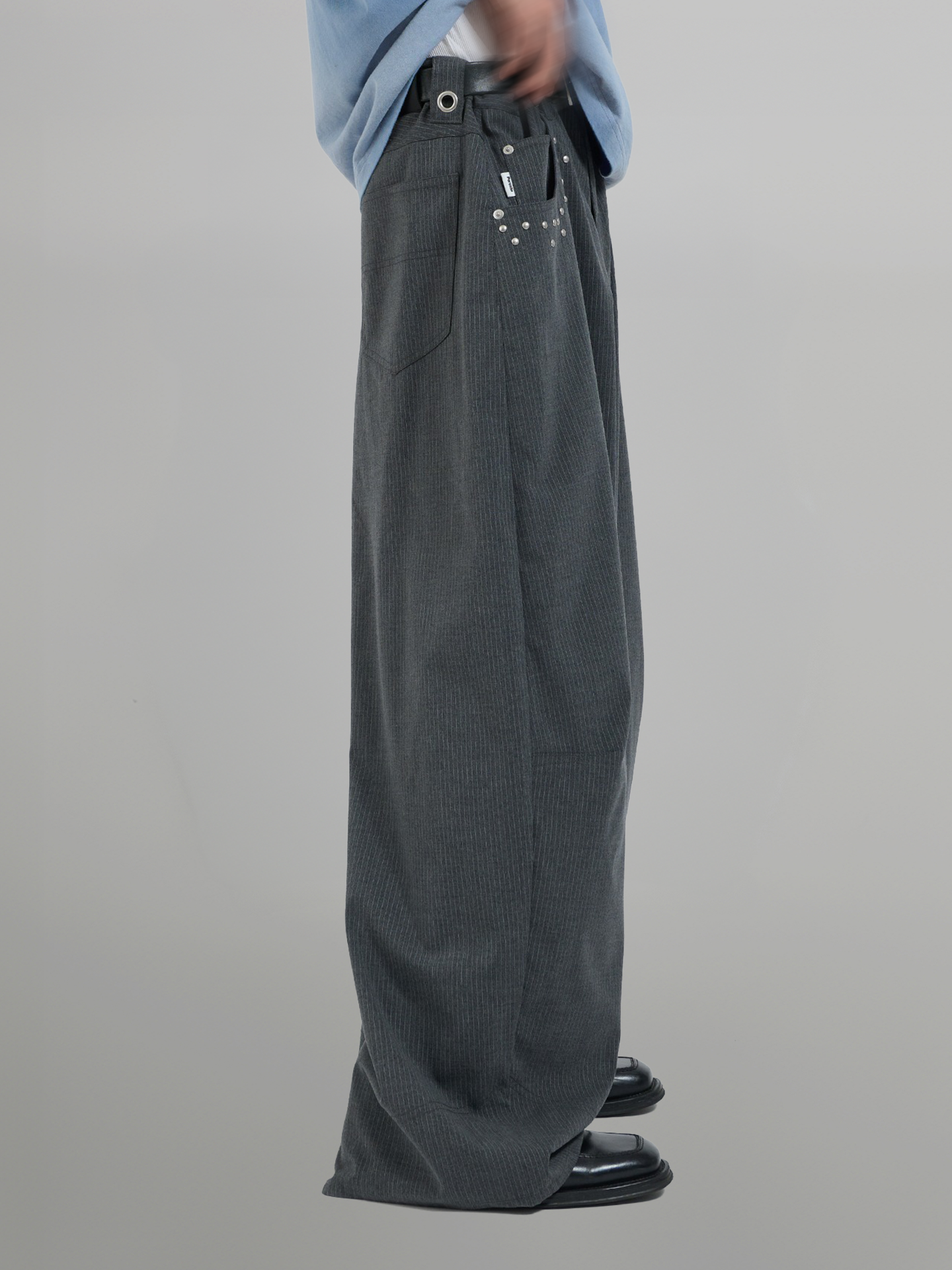 Silver Studded Striped Wide Pants
