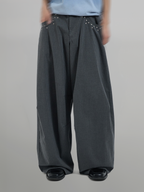 Silver Studded Striped Wide Pants gray-1 – Detail | wide-leg / pleated / relaxed tailoring | UNPROVEN