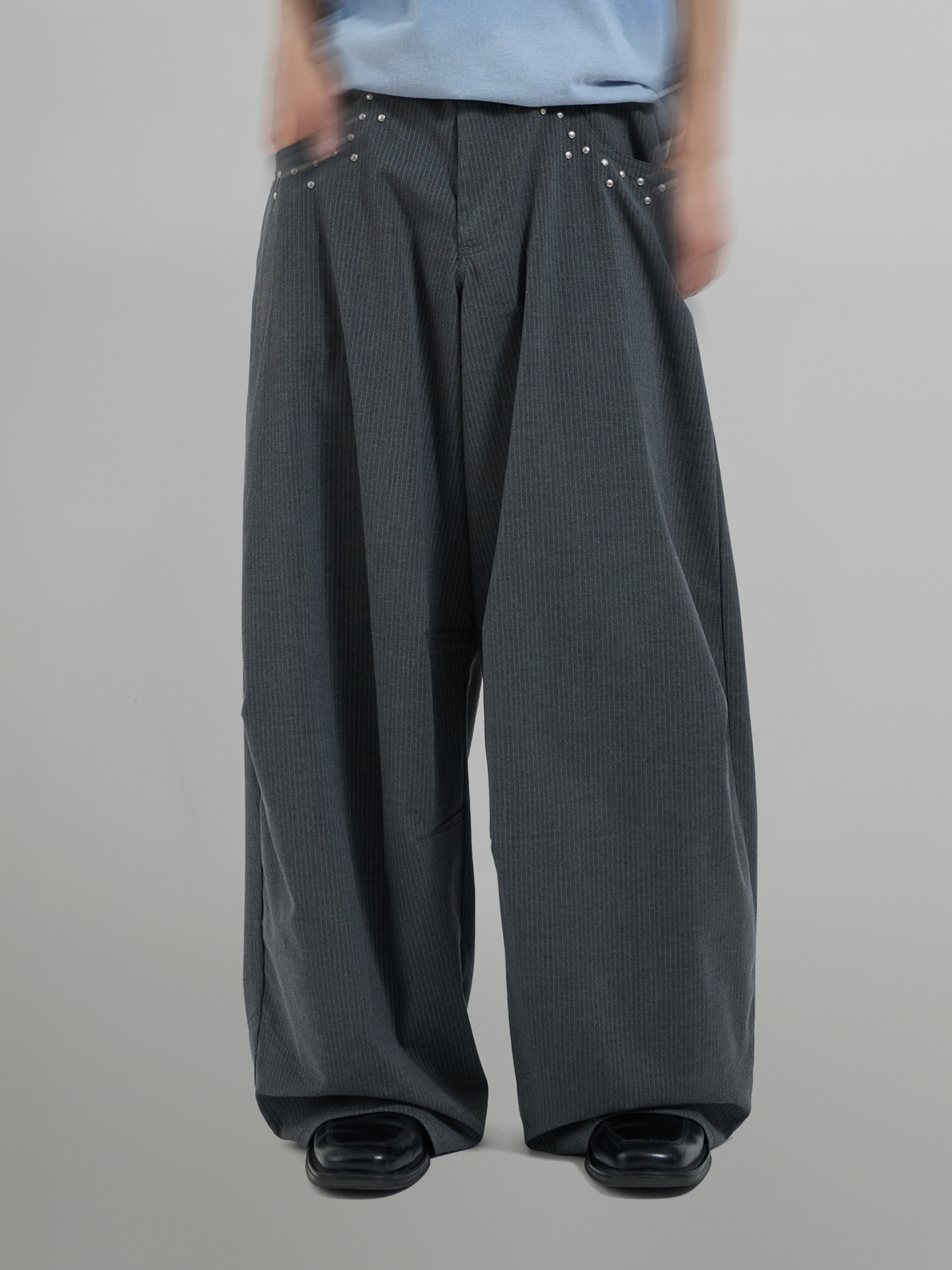Silver Studded Striped Wide Pants