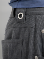 Studded Striped Wide Pants Gray-1 – Front view | clean essentials / minimalist | UNPROVEN