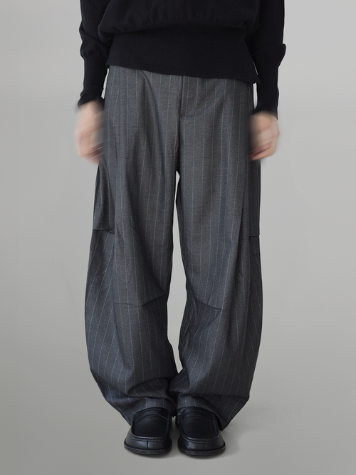 3D Striped Pants gray-1 – Front view | wide-leg / pleated / relaxed tailoring | UNPROVEN