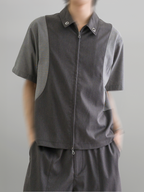 Eyelet Zip-Up Shirt charcoal – Front view | relaxed tailoring / semi-wide fit | UNPROVEN