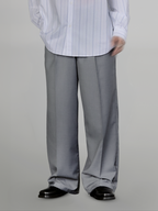 One-Tuck Semi-Wide Fit Pants gray-1 – Front view | wide-leg / pleated / relaxed tailoring | UNPROVEN